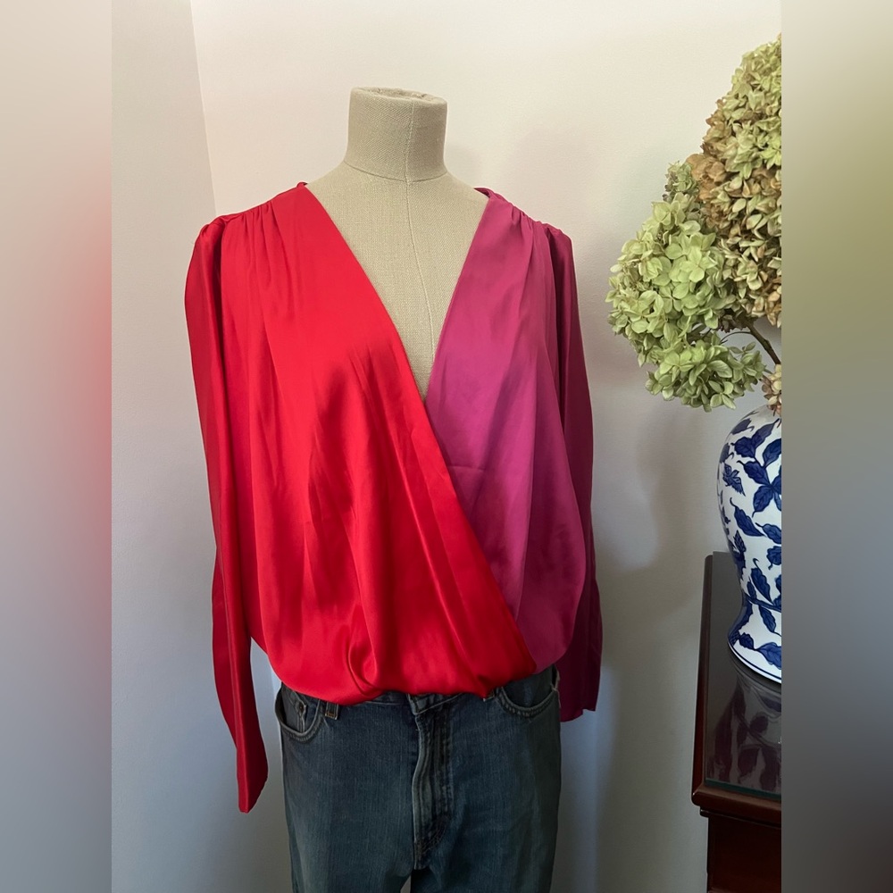 ZARA Silky Two Tone Bodysuit, size XL